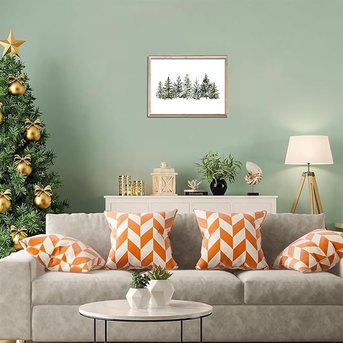 Kizbook Vintage Christmas Tree Wall Decor, Christmas Pine Tree Art Prints Painting, Farmhouse Winter Landscape Xmas Christmas Poster, Christmas Gallery Wall Art Winter Forest Print, Vintage Christmas Decor for Holiday (8"x10"-Unframed)