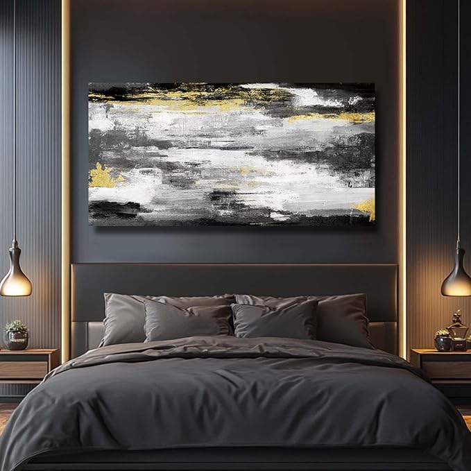 Kureful Gold And Black Wall Art Living Room Decor Canvas Paintings Wall Decorations Large Wall Art for Bedroom Abstract Wall Decor 24”x48”