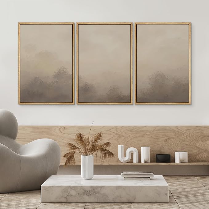 SIGNWIN Framed Canvas Print Wall Art Set Neutral Misty Forest Landscape Earth Tone Illustrations Modern Art Decorative Boho Relax/Zen Nordic for Living Room, Bedroom, Office - 24"x36"x3 Natural