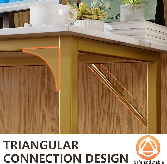 BestOffice Computer Desk,Home Office Desk, Modern Simple Style for Home Office Study Writing (Gold, 63 Inch)