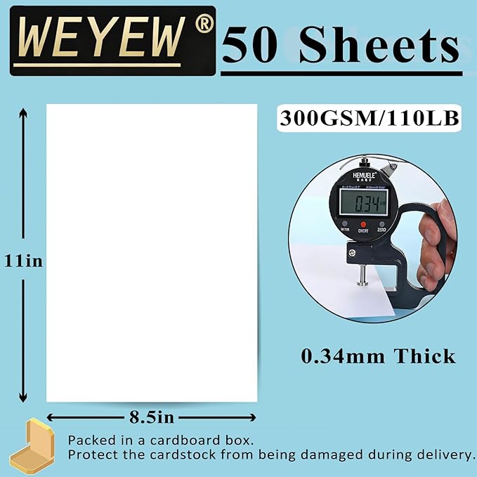 50 Sheets 110lb White Cardstock, 8.5" x 11", Heavyweight Bright White Paper Greeting Cards DIY Craft Card Making, 110LB Cover 300 GSM