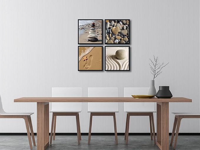 Wieco Art Framed Canvas Art Romantic Beach Theme 4 Panels Modern Artwork Sea Ocean Canvas Prints Contemporary Abstract Pictures on Canvas Wall Art for Living Room Decorations