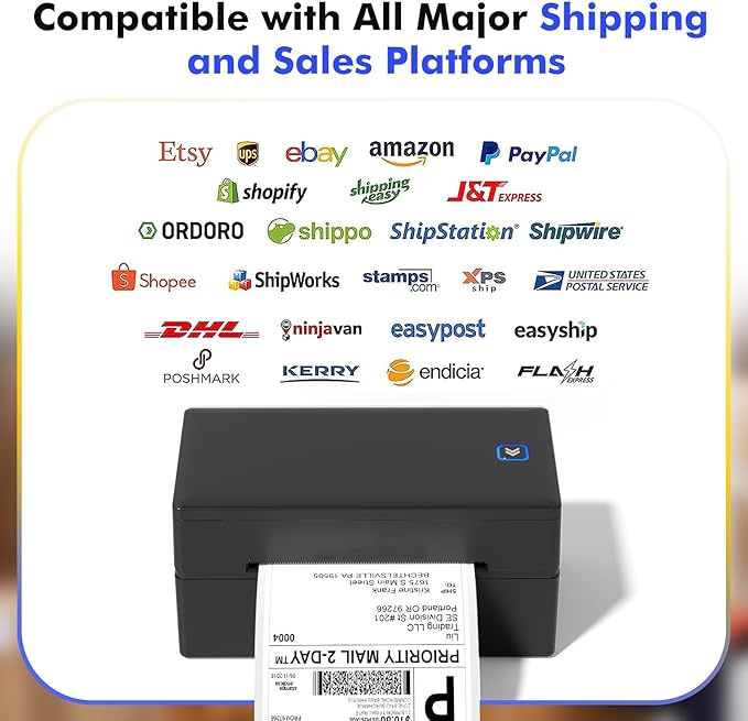 Bluetooth Thermal Shipping Label Printer for Small Business Office or Home,Wireless 4x6 Label Printer,Printers for Shipping Package, Compatible with iPhone & Android, Amazon, Shopify, USPS