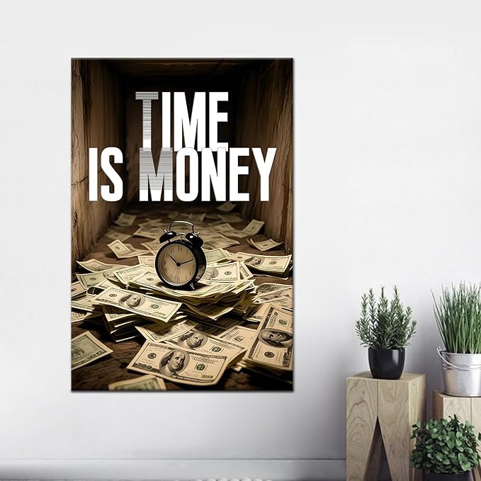 Time is Money Motivational Wall Art on Canvas Poster Print Inspirational Positive Entrepreneur Quotes Picture Painting for Modern Home Living Room Office Workplace Wall Decor Artwork [24''Wx36''H]