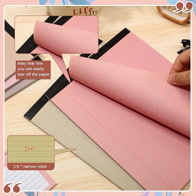 Fuutreo 8 Pcs 8.5'' x 11'' Colored Legal Pad 50 Sheets Per Writing Pads Narrow Ruled Notepad Perforated Writing Notepad Office Supplies for College Office Business (Nut Color)