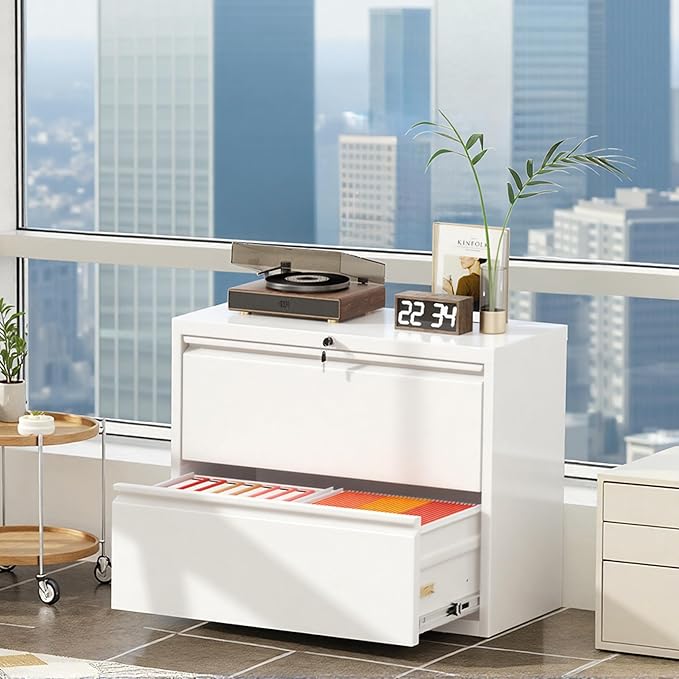 Superday Lateral File Cabinet 2 Drawer Metal File Cabinet with Lock, White Filing Cabinets for Home Office, Locking Filing Cabinets Hanging Files Letter/Legal/F4/A4