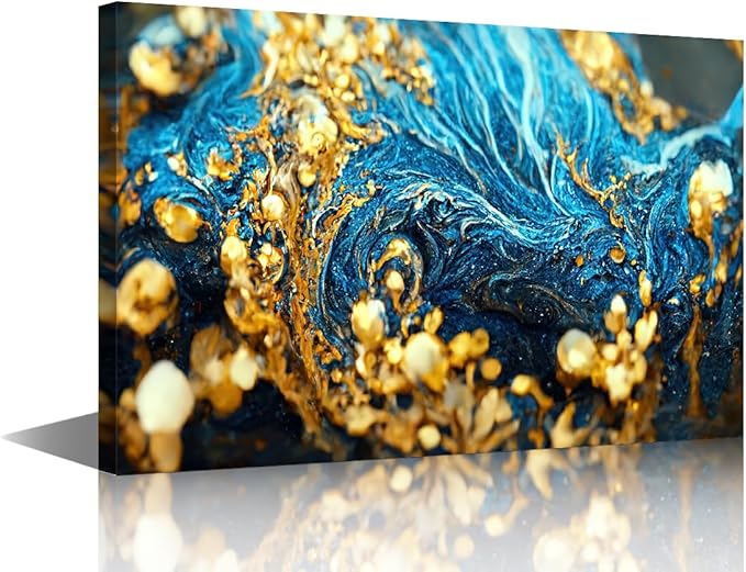 Wall Art Canvas Decor Modern Abstract Marble Art Picture Printing Gold Flakes Gold Dust Illustration Prints on Canvas 1 Panel Artwork Poster for Bedroom Home Decor Stretched Ready to Hnag 36x24 in