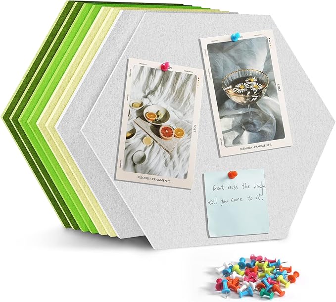 8 Pack Hexagon Felt Bulletin Board Tiles - 11.8" Large Thick Pin Board for Walls with 30 Push Pins, DIY Boards for Office Home School Decor, Aesthetic Hex Cork Board Alternative