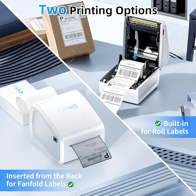 Bluetooth Thermal Label Printer 4x6, Wireless Thermal Labels Printers for Small Business, D550 Pro White Ethernet Shipping Label Printer, Support Bluetooth/Ethernet/USB