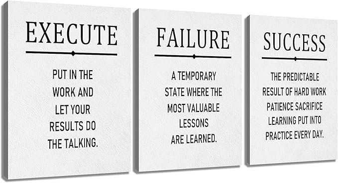 Inspirational Canvas Wall Art 3 Pieces Posters Print Execute Failure Success Motivational Entrepreneur Quotes Picture Painting for Modern Home Bedroom Office Artwork Ready to Hang [36''W x 16''H]