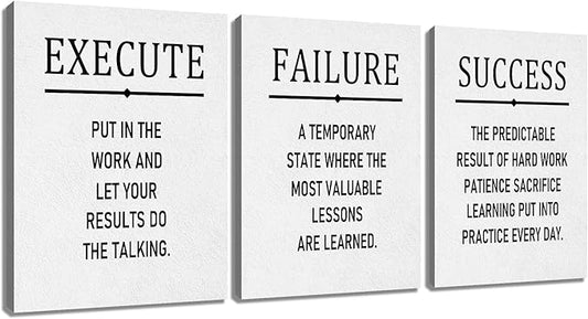 Inspirational Canvas Wall Art 3 Pieces Posters Print Execute Failure Success Motivational Entrepreneur Quotes Picture Painting for Modern Home Bedroom Office Artwork Ready to Hang [36''W x 16''H]