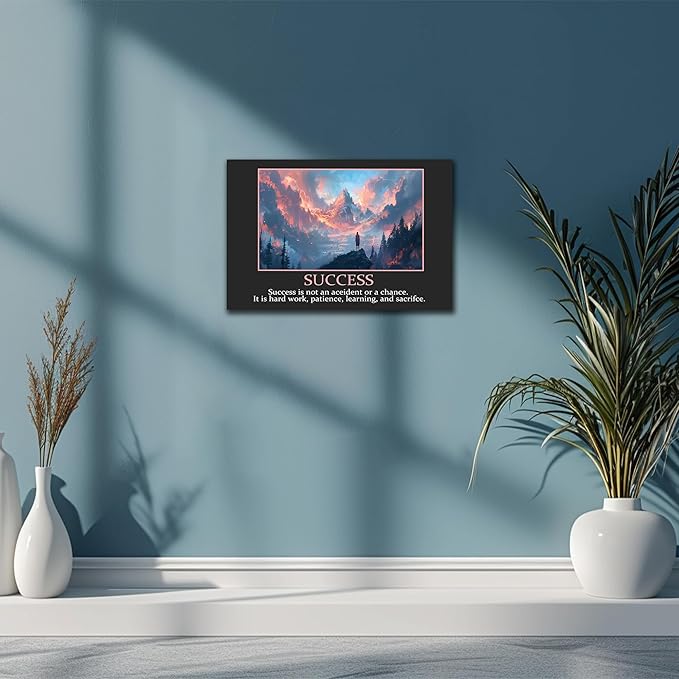 UZMKM - Office Wall Art, Motivational & Inspirational Quotes Canvas Wall Art for Home Office Wall Decor, Positive Quote Wall Decor, SUCCESS Words Poster Frame for Company Wall Decor 12x18 Inch