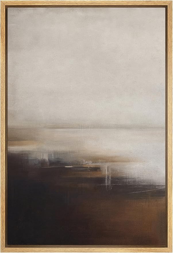 SIGNFORD Framed Canvas Print Wall Art Neutral Abstract Coastal Landscape Soft Brown and Beige Hues Illustrations Modern Art Decorative Relax/Calm for Living Room, Bedroom, Office - 24"x36" Natural