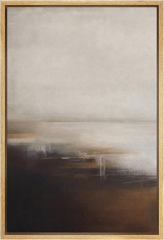SIGNFORD Framed Canvas Print Wall Art Neutral Abstract Coastal Landscape Soft Brown and Beige Hues Illustrations Modern Art Decorative Relax/Calm for Living Room, Bedroom, Office - 24"x36" Natural