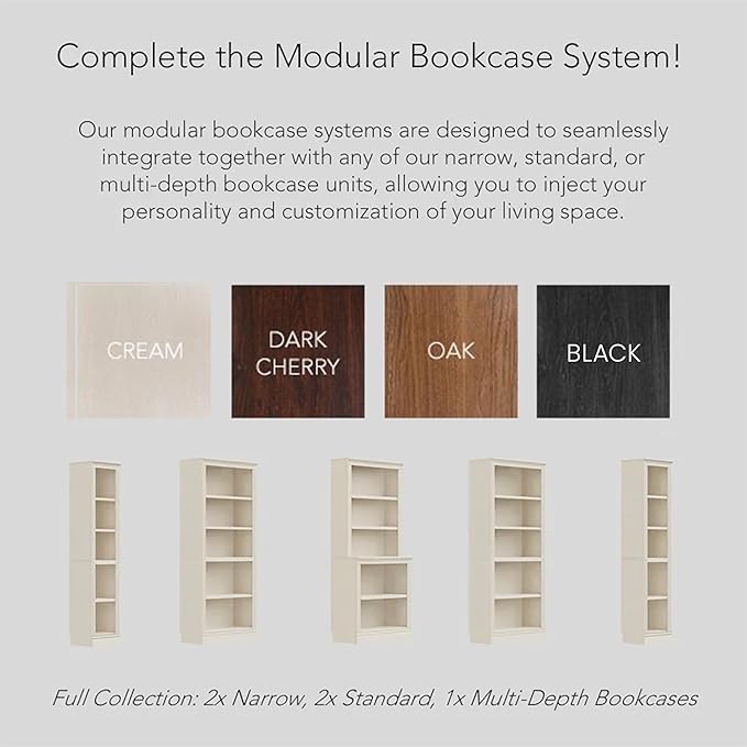 JAHRSTIM Halston Standard with Doors Bookshelves and Bookcase Floor Standing 5 Tier Adjustable Shelves Organizer and Storage, 72in Tall Bookshelf for Home Office, Living Room, Bed Room, Kitchen, Cream