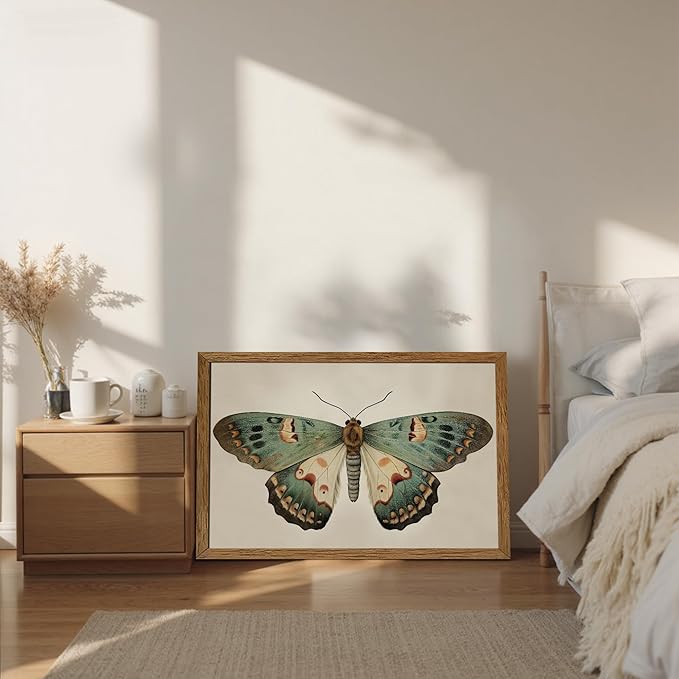 AVECCO Framed Vintage Butterfly Print on Canvas Wall Art, Rustic Farmhouse Wall Decor, Unique Funny Animal Art Prints for Bathroom Bedroom Living Room Office Home Decoration Ready to Hang 16x24 Inch