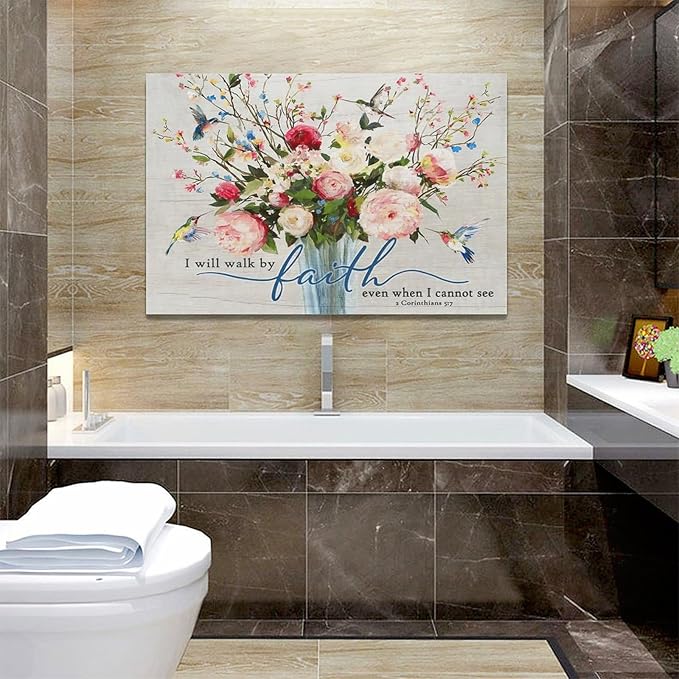Christian Wall Art Bible Verses Pictures Wall Decor Rustic Floral Canvas Country Flower Print Painting Modern Home Artwork for Bathroom Bedroom Living Room Office Framed 24"x16"