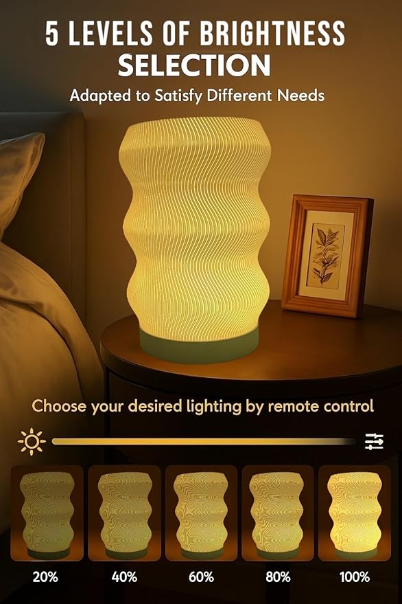 Wave Table Lamp - Modern Bedside Light for Bedroom, Desk, Nightstand, or Office - Mood Lighting Lamp - Eco-Friendly Gift Idea - Unique Home Decor - LED Night Light