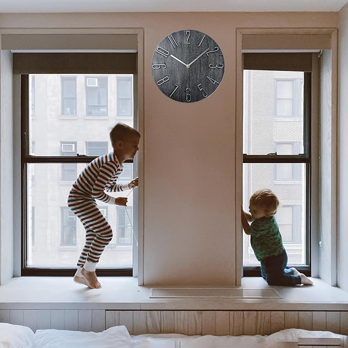 Wall Clock, Silent Clock, Wall Clocks Battery Operated， 12 inch Modern Wall Clock, Suitable for Offices, Living Rooms, Kitchens, Homes, Schools (Gray Without Second Hand)