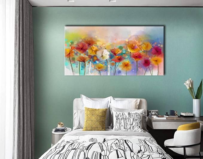 OKEXCKK Colorful Flowers Large Canvas Wall Art for Living Room - Floral Painting Picture Print for Bedroom, Large Artwork Wall Decor - 24"x48"