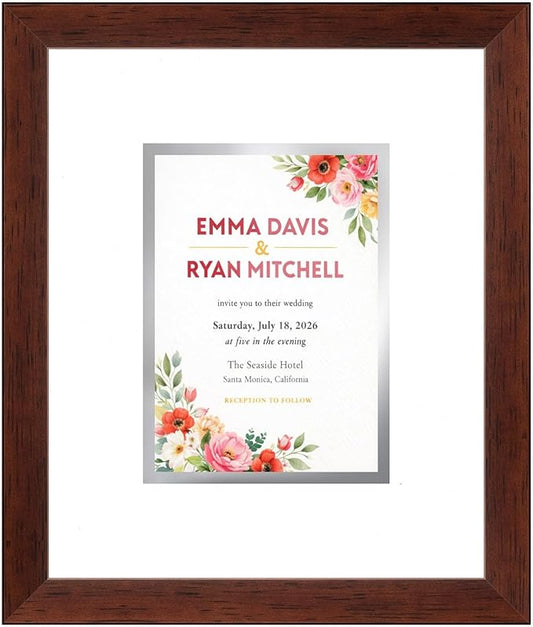 Invitation Picture Frame Brown With Double Mat White Over Metallic Silver for 5.5x7.5 Boutique Keepsake Made in the USA