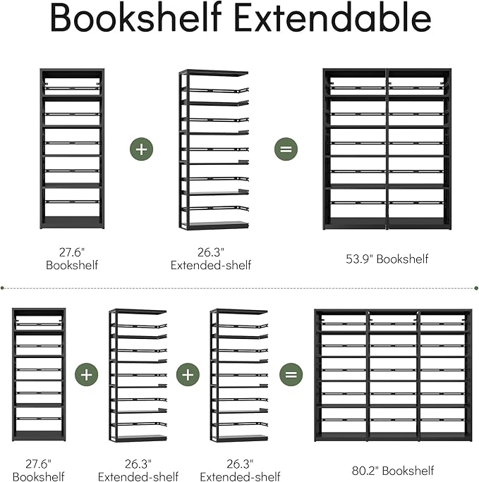 [Heavy Duty] Metal 5 Tier Bookshelf, 68" Tall Bookcase with Adjustable Shelves, Open Storage Shelf, Floor Standing Bookshelves, Bookcases for Office, Living Room, Bedroom, Black, Assembly Required