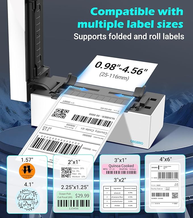 ORGBRO Bluetooth Thermal Shipping Label Printer, Z1-Plus Wireless 4X6 Shipping Label Printer for Small Business Office or Home Support iPhone Android Windows macOS Chrome Amazon Shopify USPS