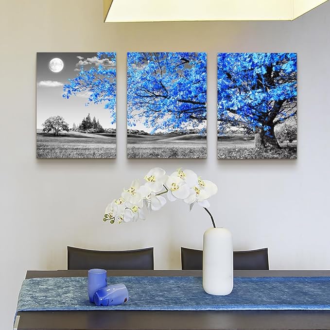 Lapremoly Canvas Wall Art For Salon Living Room Wall Decor For Bedroom Office Decor Black And White Landscape Wall Paintings Blue Trees Wall Pictures Farmhouse Modern Home Walls Artwork 3 Piece