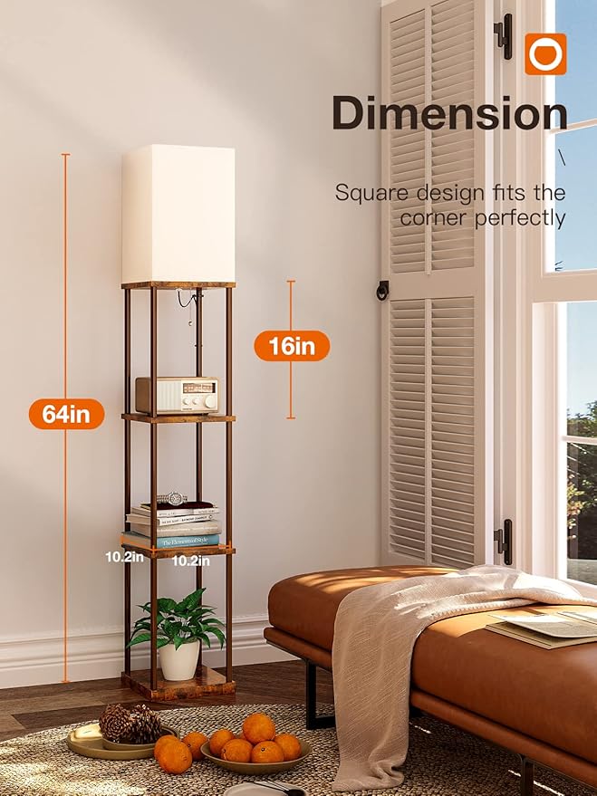 addlon Floor Lamp with Shelves, 4-Tier Modern Shelf Floor Lamp with 3CCT LED Bulb, Display Lamp for Living Room, Bedroom and Office - Brown
