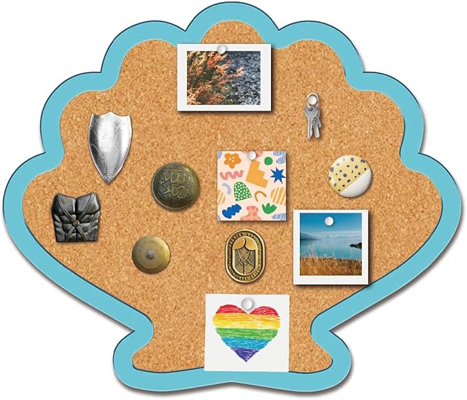 CRASPIRE Shell Pin Display Cork Board 9.8 X 8.5 Inch Wall Mounted Blue Frame Bulletin Boards Badge Wooden Decorative Memory Memo Brooch Lapel Pins Holder Storage for Home Office Bedroom Decoration