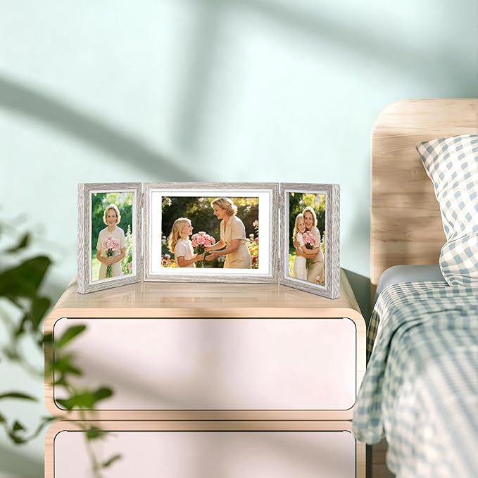 ZEEYUAN 4x6 & 5x7 Desktop Hinged Foldable Picture Frame Gifts for Mom Mother, Mothers Day Photo Frame Gifts for Mom from Daughter Son, Collage Multiple Picture Frames Desk Display with Glass Front