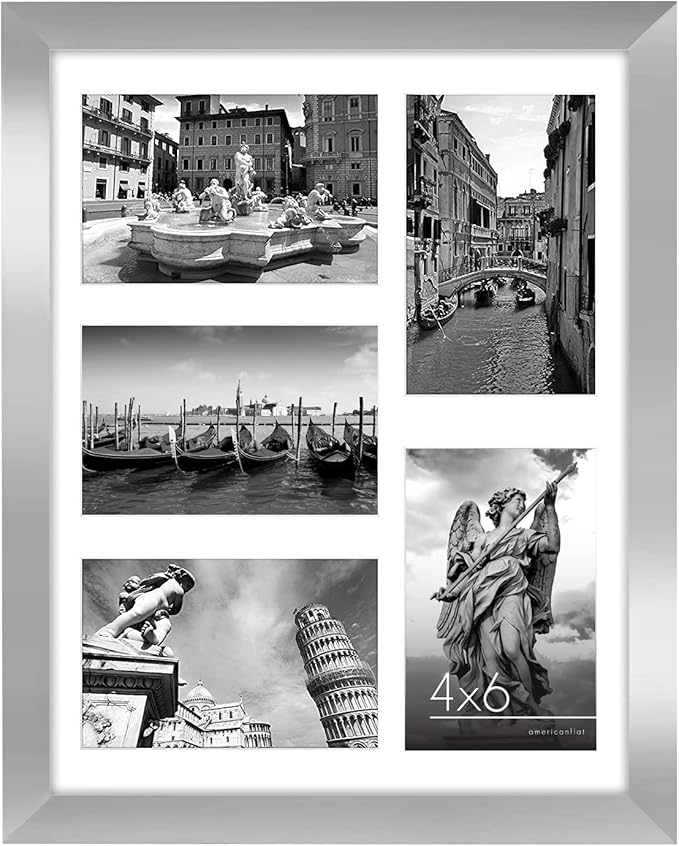 Americanflat 4x6 Collage Picture Frame with Shatter-Resistant Glass - Fits Five 4x6 Photos or Use as One 11x14 Picture Frame - Signature Collection - Collage Frames for Wall Display - Silver