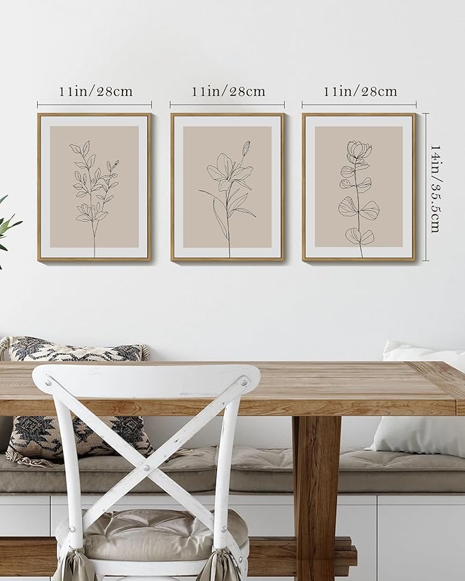 Drsoum Black Line Flower Wall Art Vintage Floral Minimalist Wall Hanging Decor Bohemain Botanical Prints Artwork for Office Dining Room Hallway 11x14in Natural Framed