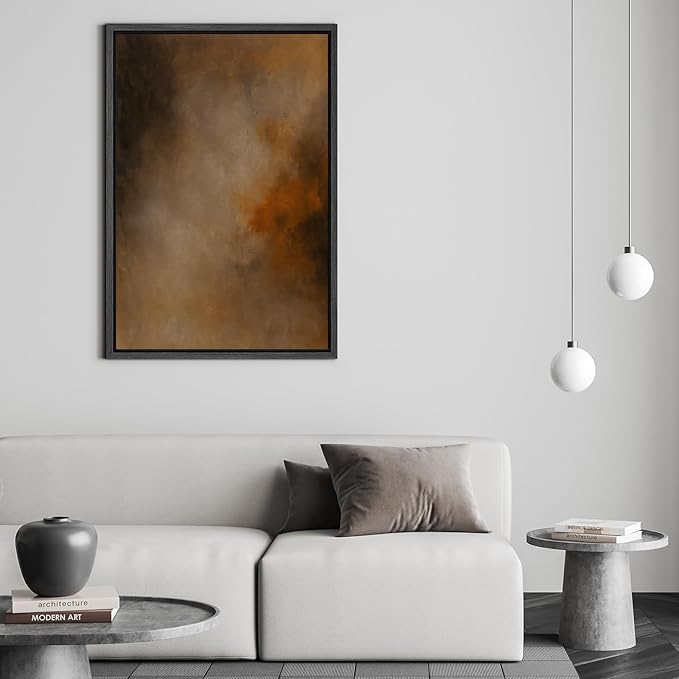 SIGNFORD Framed Canvas Print Wall Art Rustic Brown and Orange Abstract Modern Neutral Illustrations Modern Art Decorative Relax/Calm for Living Room, Bedroom, Office - 16"x24" Black