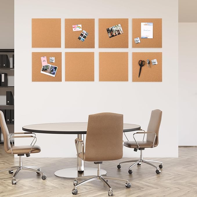 Kosiz 40 Pack Cork Board Square 12" x 12", 1/4" Thick Cork Board Tiles Bulk for Wall Self Adhesive Bulletin Corkboards Tiles Sheet for Wall School Office Home Decoration