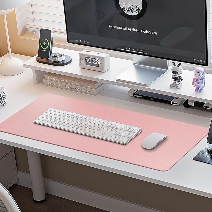 Boutilon Leather Desk Pad Protector,Non-Slip Mouse Pad,Laptop Desk Pad,Office Mouse Mat,Waterproof Leather Desk Blotter,Desk Writing Pad for Office and Home (XXL-Pink,47.2"x 17")