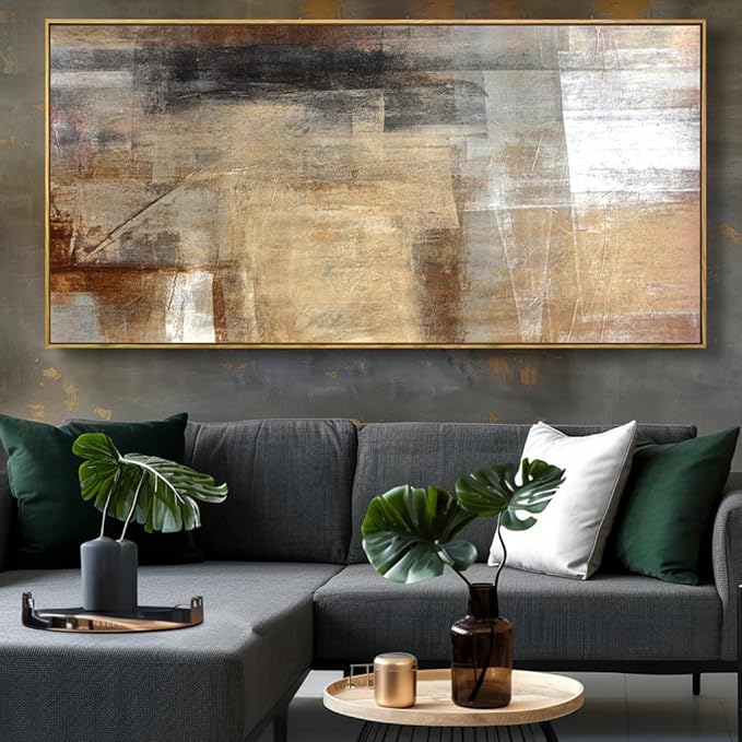 Wall Art Abstract Wall Decor Yellow Black Ink Canvas Painting Modern Artwork for Living Room Bedroom Dining Room Home Office Decor 20"x40" with Framed