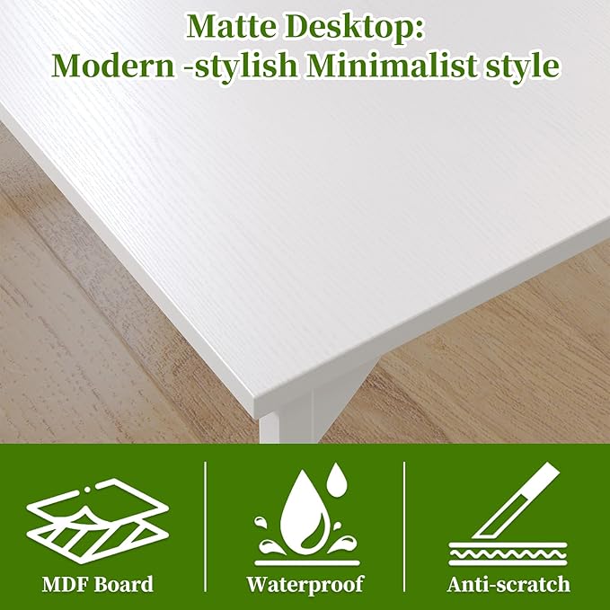 Grandder 40 inch Computer Desk, Small Home Office Desk Study Writing Kid Table, Simple PC Work Desk, Adjustable Feet, White