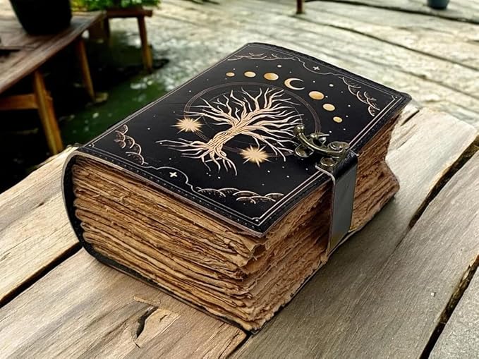 400 Pages Blank Spell Book of Shadows Journal Tree of Life Printed Witchcraft Supplies Wiccan Notebook Handmade Vintage Deckled Paper Grimoire Journal Vintage Journal , Fat Journal Witchy Gifts Women Celestial Gifts Vintage Gifts For Men & Women