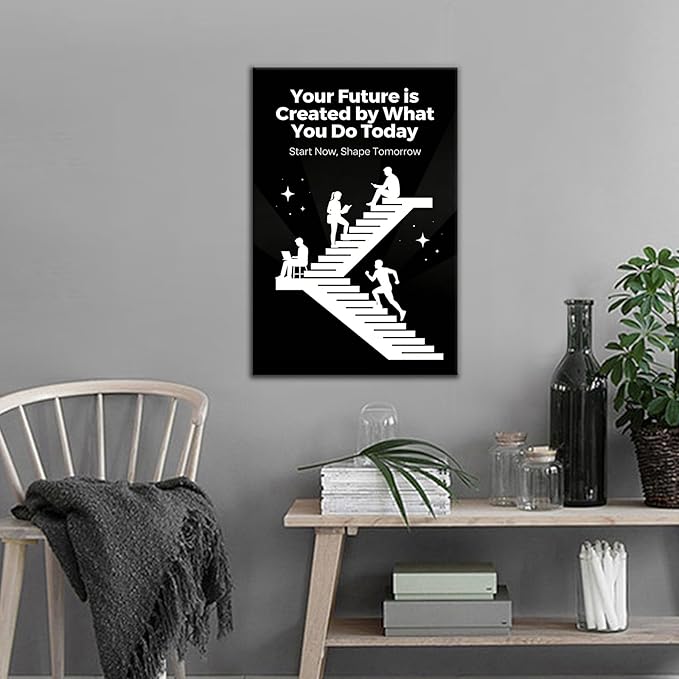 PSYYSP Motivational Wall Art Inspirational Quotes Office Decor Your Future Is Created By What You Do Today Canvas Print Framed Success Poster For Study Room Gym Entrepreneurs Small 12x18 Inch
