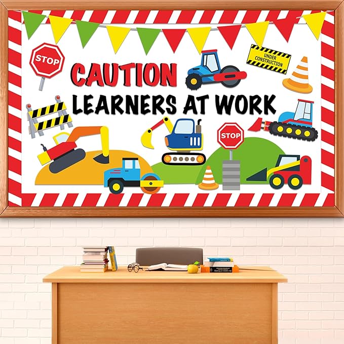 Construction Bulletin Board Set Traffic Themed Classroom Welcome Bulletin Board Decorations Workers Paper Cutouts Classroom Decorations for Back to School Office Home Chalkboard Decor Wall Door