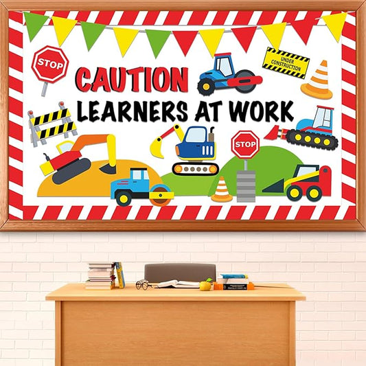 Construction Bulletin Board Set Traffic Themed Classroom Welcome Bulletin Board Decorations Workers Paper Cutouts Classroom Decorations for Back to School Office Home Chalkboard Decor Wall Door
