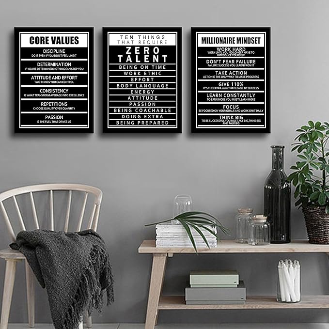 Ten Things That Require Zero Talent and Core Values Inspirational Canvas Wall Art Picture Painting Motivational Quotes Print Poster for Office Bedroom Living Room Artwork Ready to Hang [36''Wx16''H]