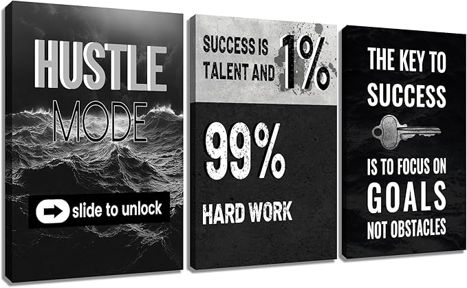 Motivational Canvas Wall Art 3 Pieces Posters Print Office Decor Inspirational Entrepreneur Quotes Picture Painting Artwork for Modern Home Bedroom Workplace Classroom Ready to Hang [48''Hx24''W]
