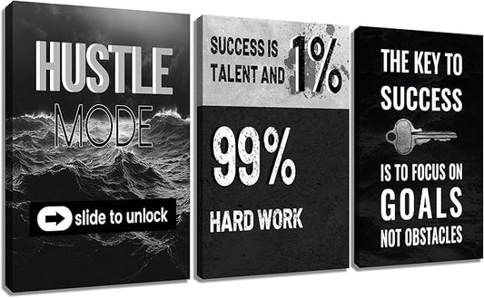 Motivational Canvas Wall Art 3 Pieces Posters Print Office Decor Inspirational Entrepreneur Quotes Picture Painting Artwork for Modern Home Bedroom Workplace Classroom Ready to Hang [48''Hx24''W]