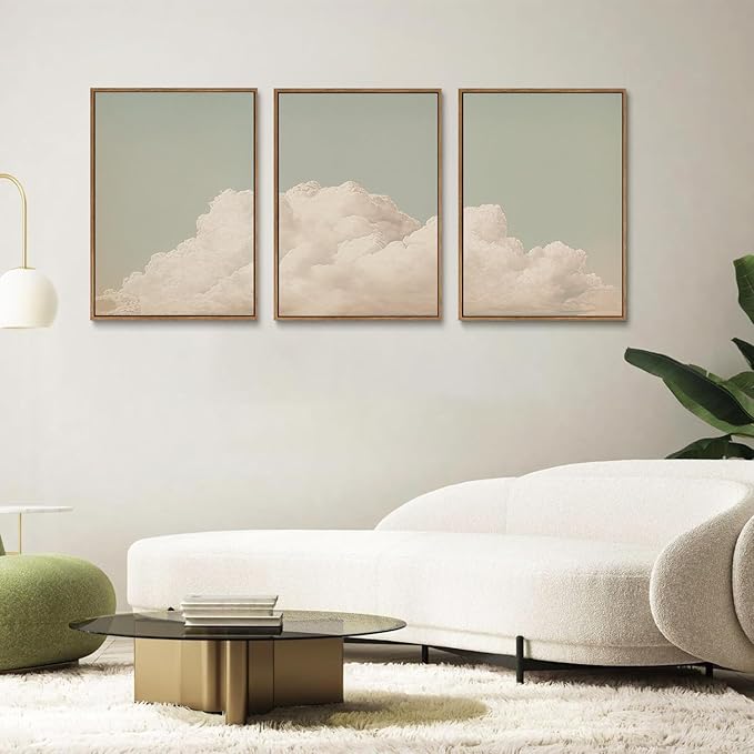 myusuar 3 Piece Large Modern Abstract Canvas Framed Wall Art For Living Room, Dearm Cloud Minimalist Wall Art Decor Posters Prints For Bedroom Office, 16x24in