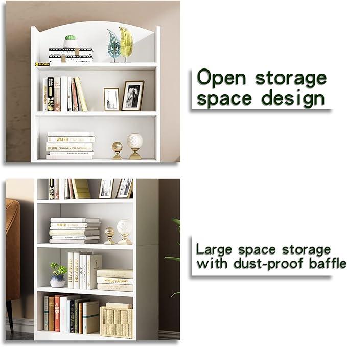 5 Shelf Bookcase Bookshelf Open Bookcase, Storage Shelves Floor Standing Unit Display Rack Mid-Century Modern Bookcase Retro Wood Bookshelves Storage Organizer Shelf for Bedroom,Living Room
