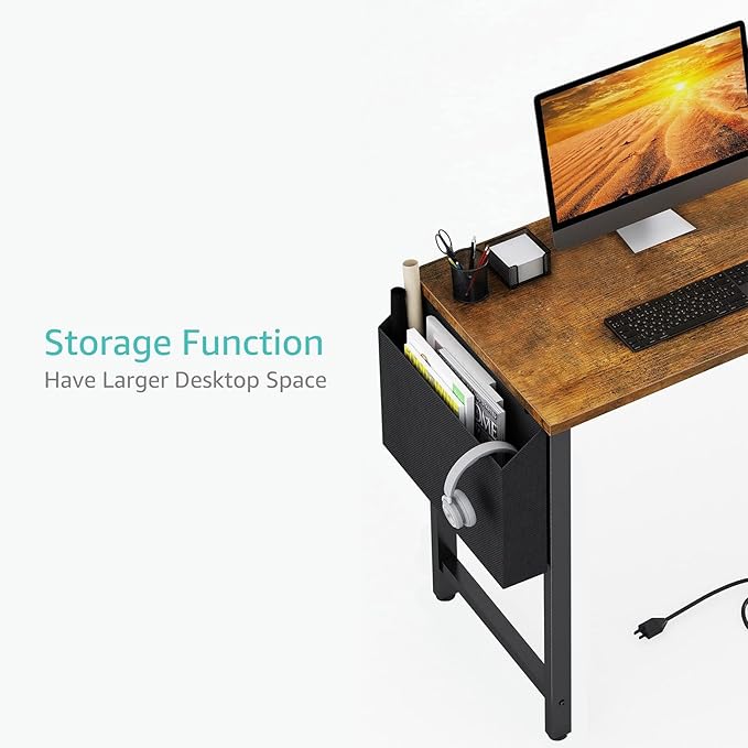 Lufeiya Small L Shaped Desk with Power Outlet Shelves, 40 Inch Reversible Corner Desk for Small Space Home Office, L-Shaped Computer Desk PC Desks with Charging Station, Rustic Brown