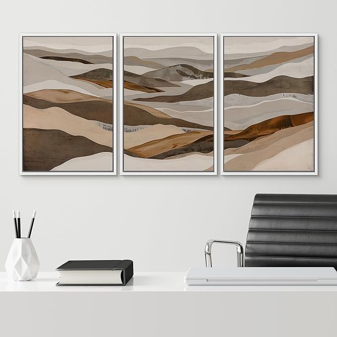 SIGNWIN Framed Canvas Print Wall Art Abstract Mountain Modern Minimalist Beige and Brown Layered Shape Nature Wilderness Modern Art Cool for Living Room, Bedroom, Office - 16"x24"x3 White