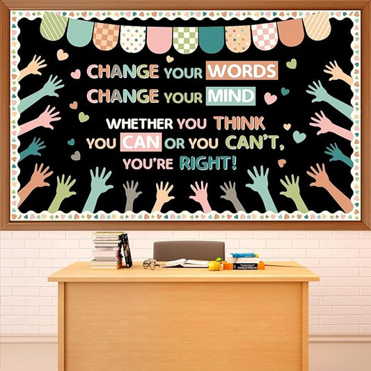 Growth Mindset Bulletin Board Set Motivational Inspirational Themed Classroom Bulletin Board Decorations Change Your Mindset Cutouts Decorations for Back to School Office Home Decor Wall Door